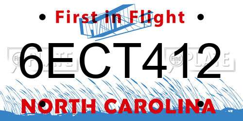 6ECT412 North Carolina License Plate