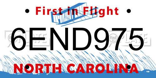 6END975 North Carolina License Plate