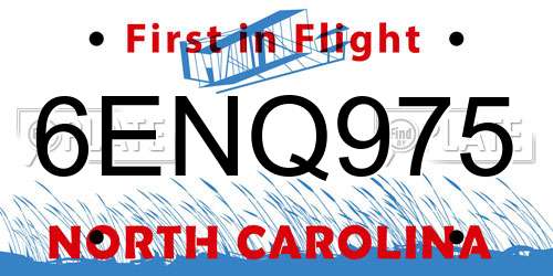 6ENQ975 North Carolina License Plate