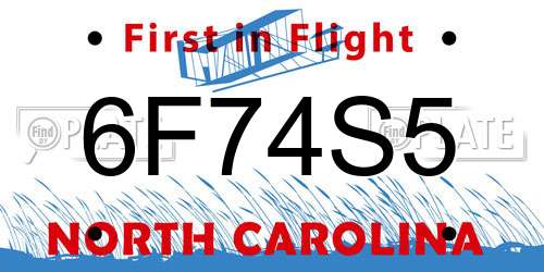 6F74S5 North Carolina License Plate