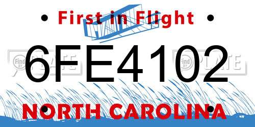 6FE4102 North Carolina License Plate