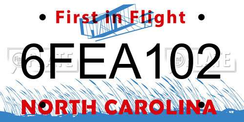 6FEA102 North Carolina License Plate