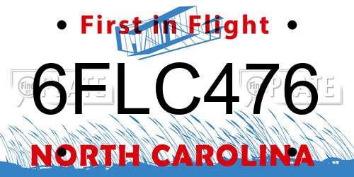6FLC476 North Carolina License Plate