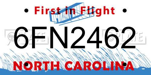 6FN2462 North Carolina License Plate