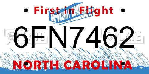 6FN7462 North Carolina License Plate