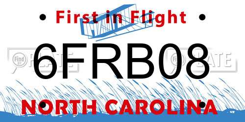 6FRB08 North Carolina License Plate