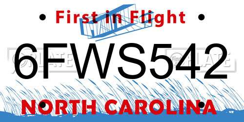 6FWS542 North Carolina License Plate