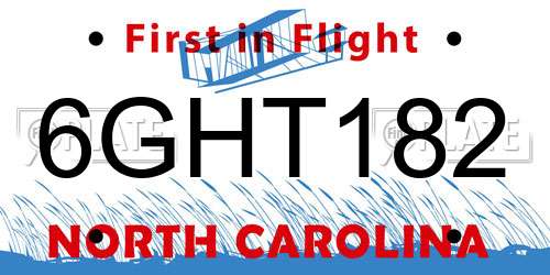 6GHT182 North Carolina License Plate