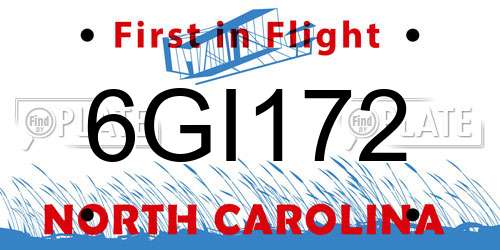 6GI172 North Carolina License Plate