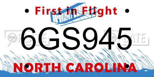 6GS945 North Carolina License Plate