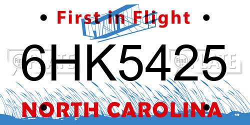 6HK5425 North Carolina License Plate