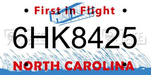 6HK8425 North Carolina License Plate