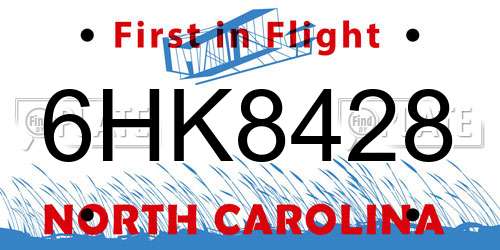 6HK8428 North Carolina License Plate