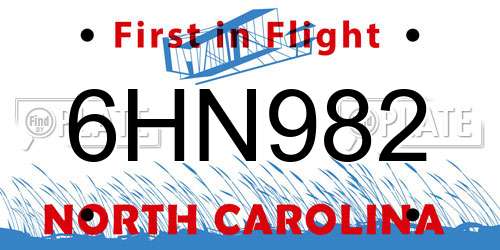 6HN982 North Carolina License Plate