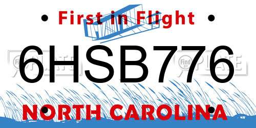 6HSB776 North Carolina License Plate
