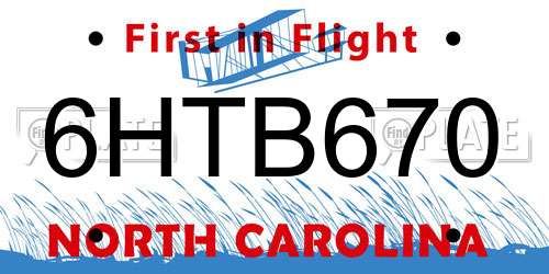 6HTB670 North Carolina License Plate