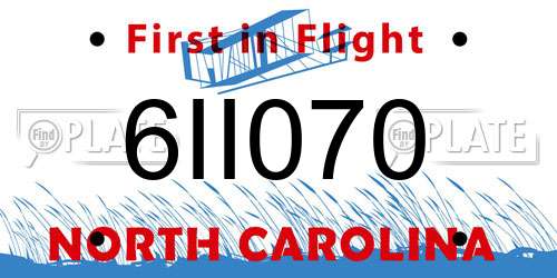 6II070 North Carolina License Plate