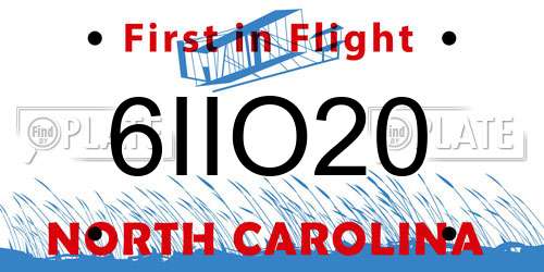 6IIO20 North Carolina License Plate