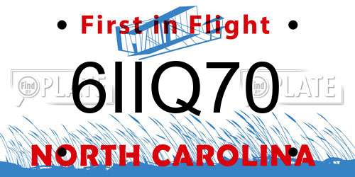 6IIQ70 North Carolina License Plate