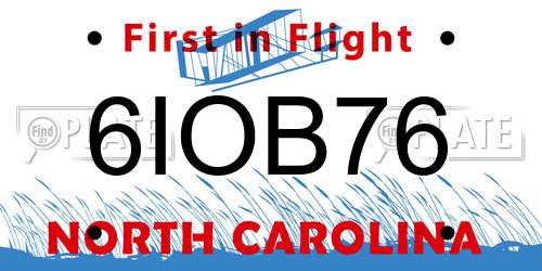6IOB76 North Carolina License Plate