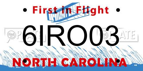 6IRO03 North Carolina License Plate