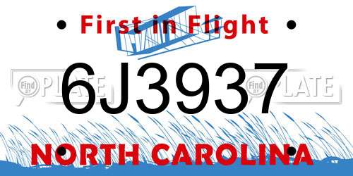 6J3937 North Carolina License Plate