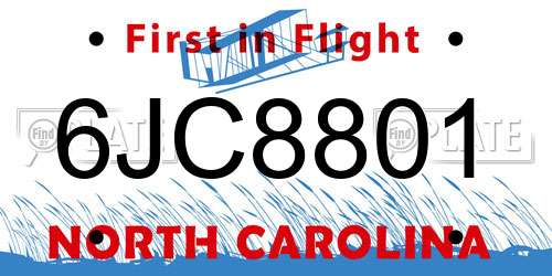 6JC8801 North Carolina License Plate