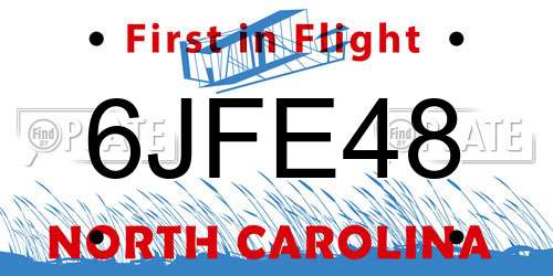 6JFE48 North Carolina License Plate