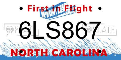6LS867 North Carolina License Plate