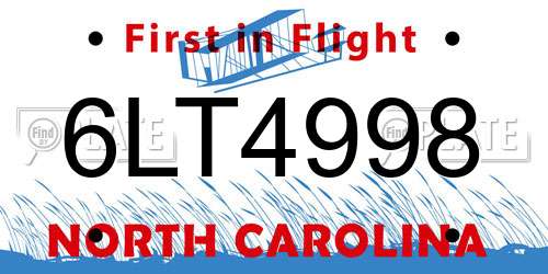 6LT4998 North Carolina License Plate