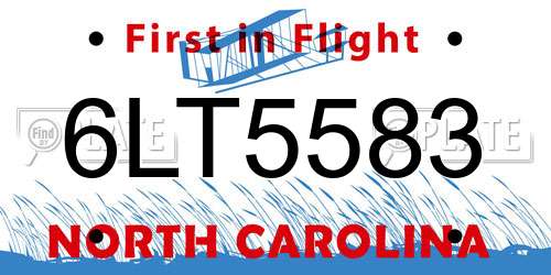 6LT5583 North Carolina License Plate