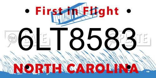 6LT8583 North Carolina License Plate