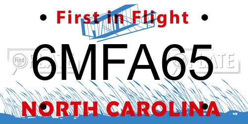 6MFA65 North Carolina License Plate