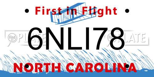 6NLI78 North Carolina License Plate