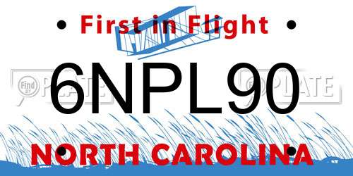 6NPL90 North Carolina License Plate