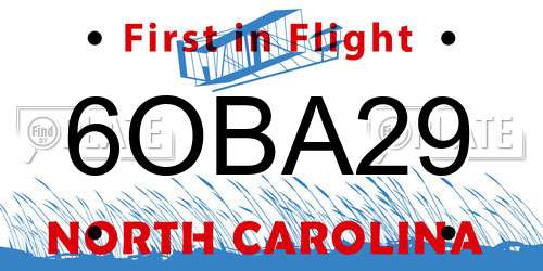 6OBA29 North Carolina License Plate