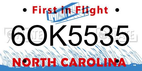 6OK5535 North Carolina License Plate