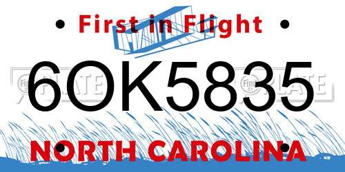 6OK5835 North Carolina License Plate