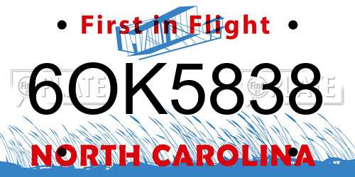 6OK5838 North Carolina License Plate