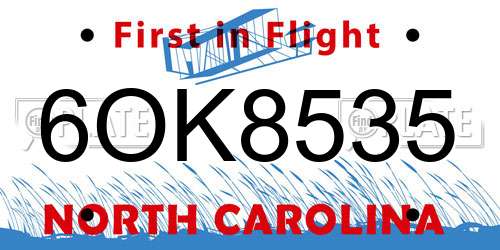 6OK8535 North Carolina License Plate