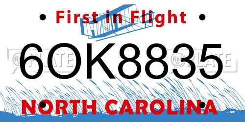 6OK8835 North Carolina License Plate