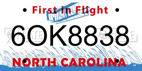 6OK8838 North Carolina License Plate