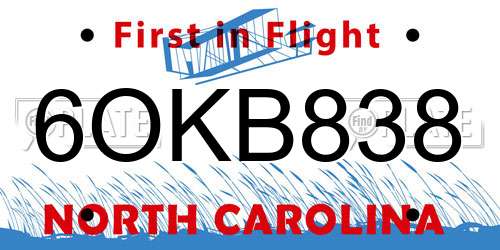 6OKB838 North Carolina License Plate
