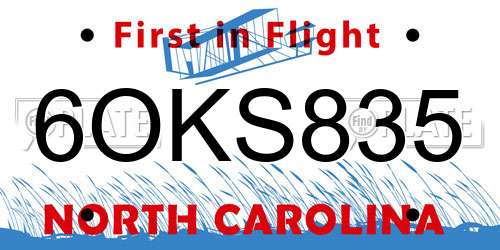 6OKS835 North Carolina License Plate
