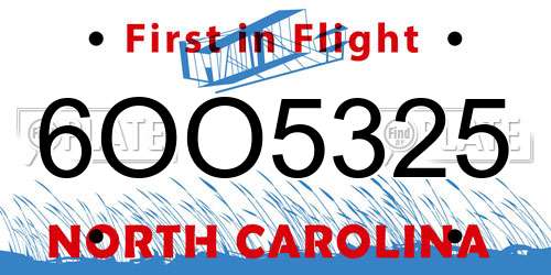 6OO5325 North Carolina License Plate