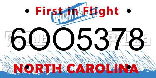 6OO5378 North Carolina License Plate