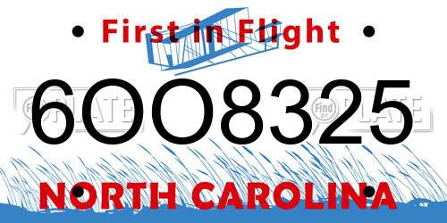 6OO8325 North Carolina License Plate