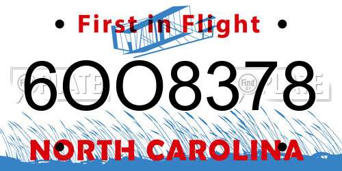 6OO8378 North Carolina License Plate