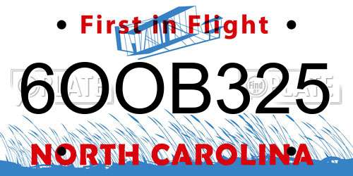 6OOB325 North Carolina License Plate