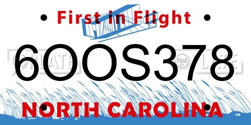 6OOS378 North Carolina License Plate